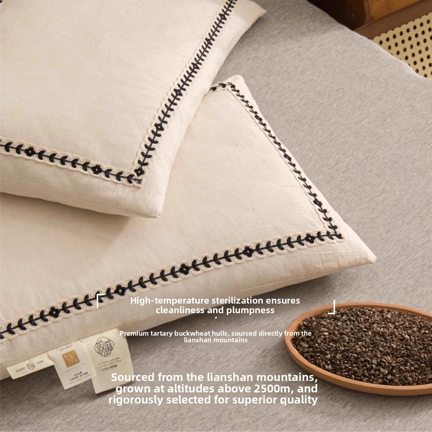 Cotton and Linen Tartary Buckwheat Pillow Cervical Support Improve Sleeping Pillow Single One Class a Maternal and Child Grade Small Pillow Inner Pairs