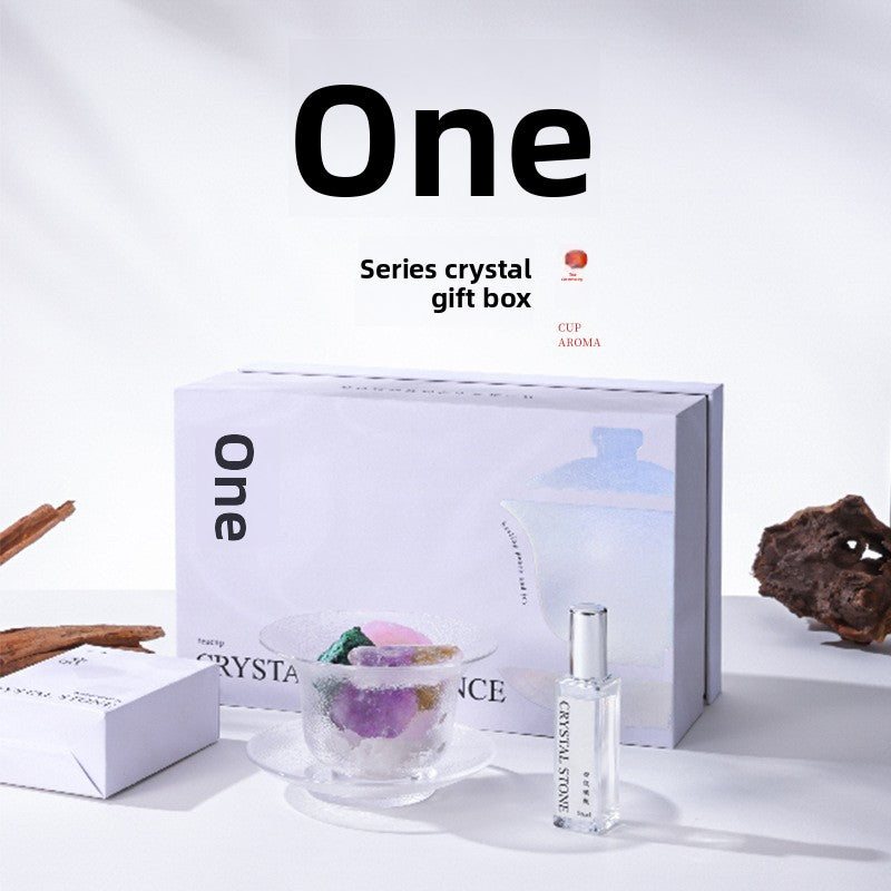 A Chinese-style teacup diffuser stone, flameless aromatherapy essential oil, home and bedroom fragrance crystal ornament, gift set