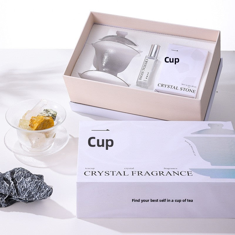 A Chinese-style teacup diffuser stone, flameless aromatherapy essential oil, home and bedroom fragrance crystal ornament, gift set