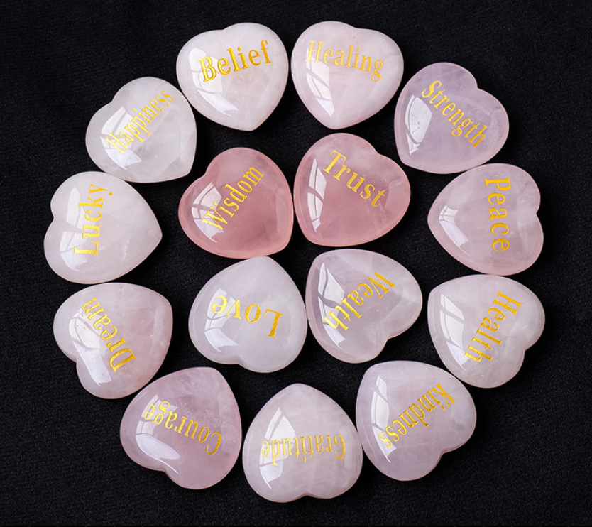 Natural Rose Quartz Heart Carved Crystal - Manifestation Stone, Stress Relief Gift, Healing Decor