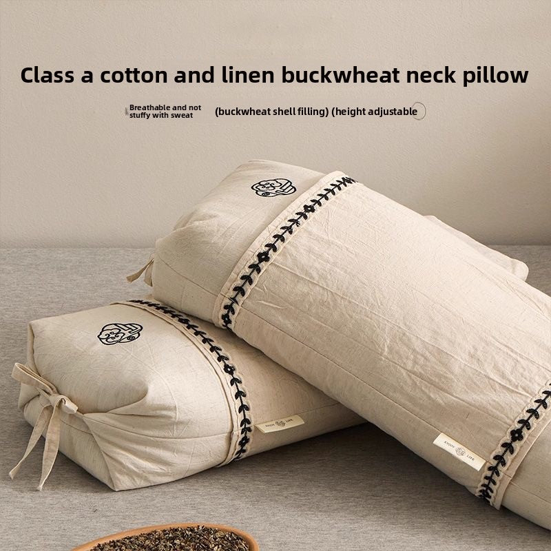 Cotton and Linen Tartary Buckwheat Pillow Cervical Support Improve Sleeping Pillow Single One Class a Maternal and Child Grade Small Pillow Inner Pairs