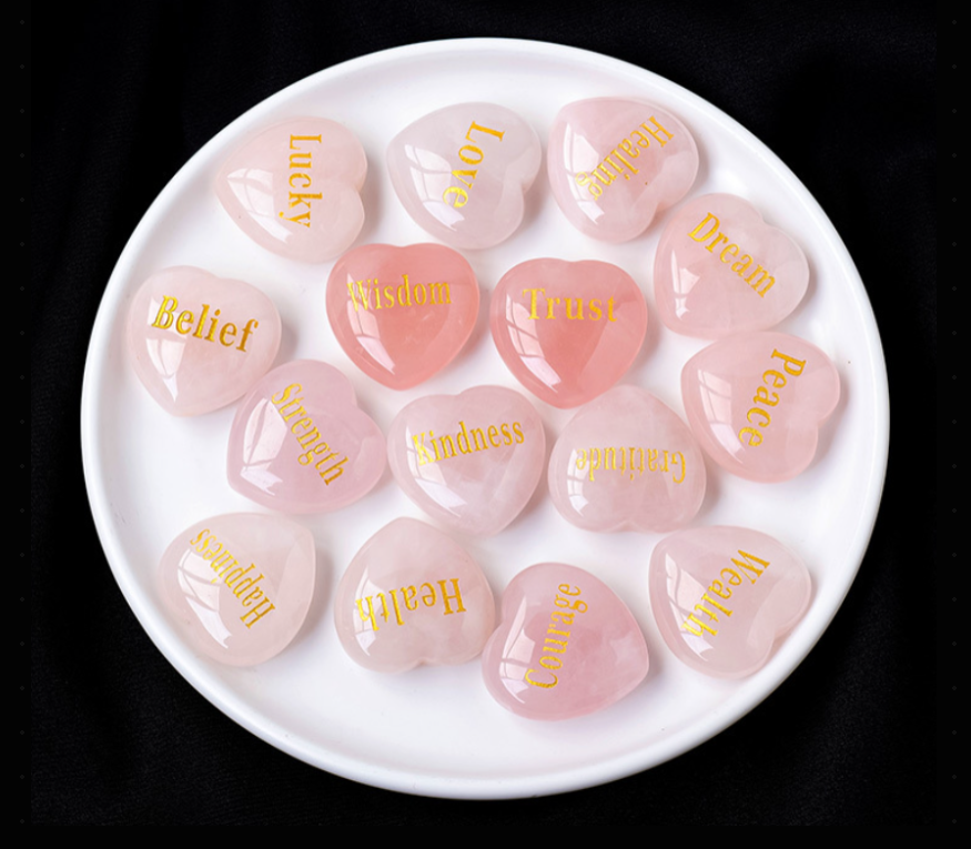 Natural Rose Quartz Heart Carved Crystal - Manifestation Stone, Stress Relief Gift, Healing Decor