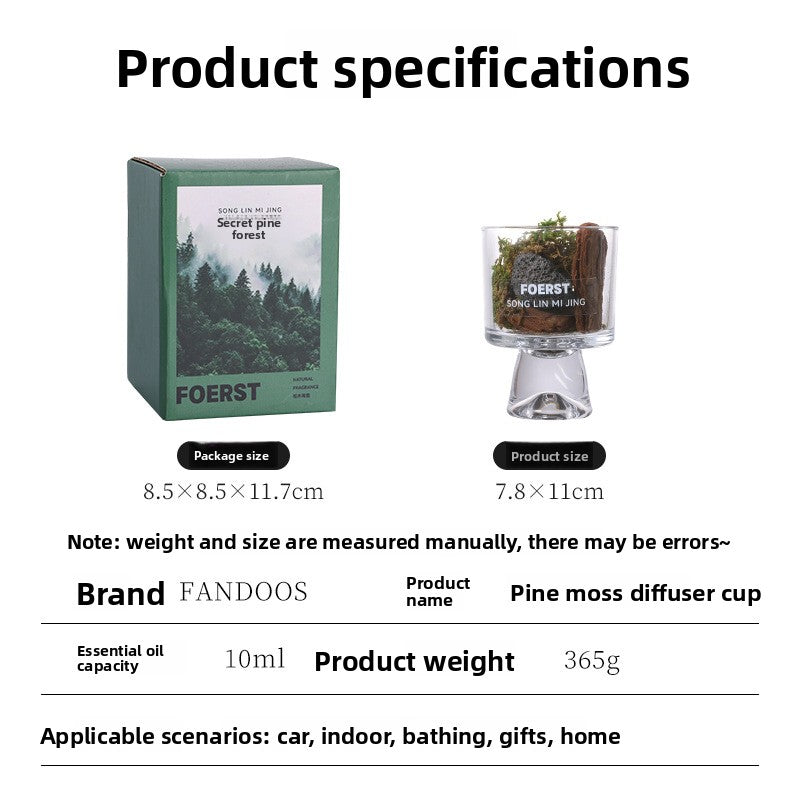 Matsu Forest Secret Realm Pine Wood Moss Aroma Diffuser Cup Forest Style Flameless Aromatherapy Diffuser Ornament Home Long-lasting Fragrance Gift